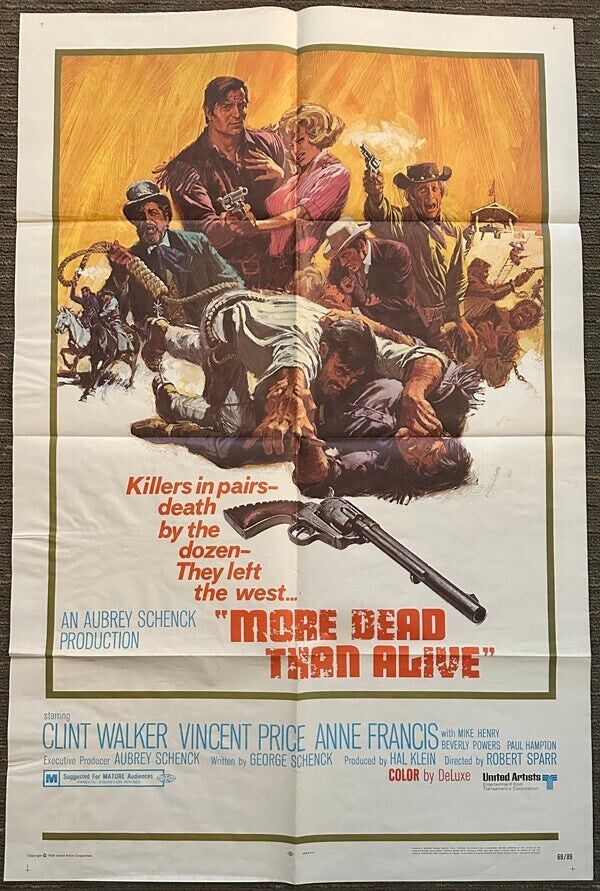 More Dead Than Alive 1969 Original Movie Poster Clint Walker Vincent Price