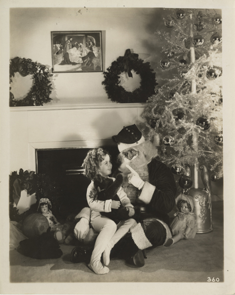 Shirley Temple Sitting on Santa Claus Lap by Christmas Tree Original 8x10 Silver Gelatin Photo
