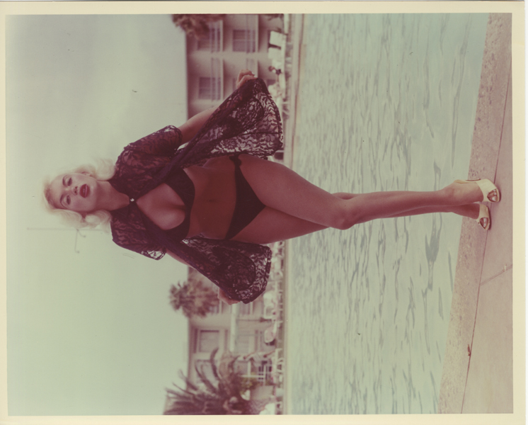 Jayne Mansfield Posing in Bikini by Swimming Pool Vintage 8x10 Color Photo
